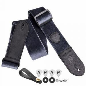 Nefelibata Sangle de guitare, double en cuir pleine fleur, avec 4 m&eacute;diators, verrous de sangle + bouton de sangle, cadeau pour basse, guitare &eacute;lectrique et acoustique (QianYu EU, neuf)