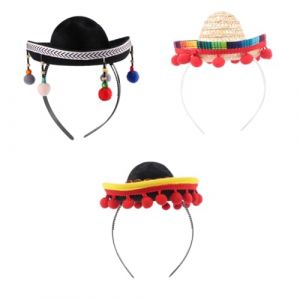 Healvian 3pi&egrave;ces Chapeau Mexicain Bandeau De F&ecirc;te Coiffe Pour Festival Accessoire Cheveux Mini Bandeau Coiffe Chapeau Mexicain (Le Sengyu, neuf)