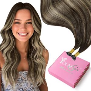 YoungSee 50g Extension A Froid Cheveux Naturel Brun Foncé Extension Cheveux Nano Ring Ombre Extension Cheveux A Froid Brun Blond Extension Nano Ring 1g Nano Tip Ombre Nano Extension 55cm #4/18/4 (YoungSee Europe, neuf)