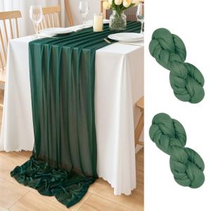 DecorMommt Chemin de Table Mousseline de Soie Vert Chemin de Table Decoration Mariage Champetre pour Les Anniversaire, Vacances，Communion, Fête, Bapteme Deco, 2 Pièces, 77x300cm (CozyHome Choice, neuf)
