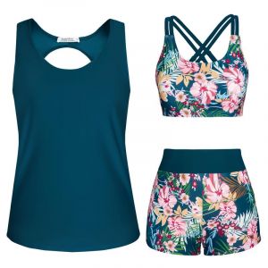 JASAMBAC Maillot De Bain Short Femme 3 PièCes Tankinis Femme Imprimé Floral ContrôLe du Ventre Bikinis AthléTique Maillot De Bain Modeste Tankini (Fancy Shop EU, neuf)