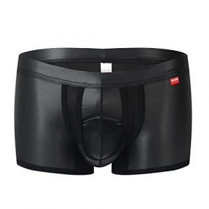 meiodtion Slips pour homme Boxershorts pour homme Sous-v&ecirc;tements avec ouverture pour p&eacute;nis en latex Short brillant avec aspect verni Hipster Slip pour homme Pantalon &Eacute;rotique Lingerie en cuir Slips (WPYueSuxiaodian, neuf)