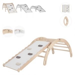 MAMOI&reg; Triangle avec Toboggan Interieur, Mur Escalade pour Enfant, Aire de Jeux pour Bebe, Espalier en Bois, Rocker Arche &agrave; partir de 1/2/3 an, Bascule Montessori (MAMOI, neuf)