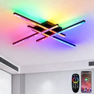 KZT Plafonnier LED RGBIC Connect&eacute; Luminaire Plafonnier avec Synchronisation Musique &Eacute;clairage de Plafond Moderne G&eacute;om&eacute;trique Dimmable Lampe Plafond pour Salon Chambre Gaming F&ecirc;te (Partn, neuf)