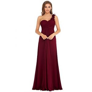 Ever-Pretty Robe de Soir&eacute;e Asym&eacute;trique Longue Femme pour Mariage Pliss&eacute;e en Mousseline Fluide Une Bretelle &agrave; Fleurs 38 Bordeaux (Ever-Pretty Plus, neuf)