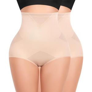 YARRCO Culotte Gainante Femme Ventre Plat Culottes Sculptantes Taille Haute Gaine Amincissante Invisible Panty Gainant Shapewear Minceur Body Shaper (#2 Beige+Beige,M) (YARRCO, neuf)