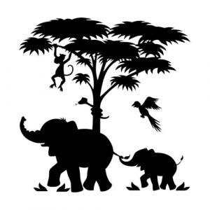 Autocollant mural pour chambre d'enfant, motif éléphant, décoration de chambre de bébé, jungle, singe, arbre, chambre de garçon-S-42x43cm-Black (LIUJIAHAO Sticker, neuf)