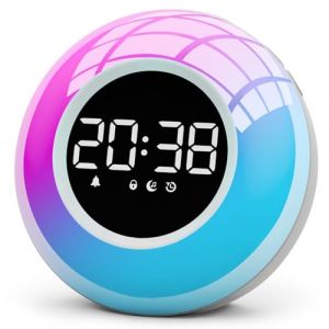 Te-Rich Reveil, R&eacute;veil Enfant Lumineux avec Veilleuse 12 Couleurs, 30 Sons Dormir Machine Bruit Blanc, Snooze, Minuterie, R&eacute;veil Matin Lampe de Chevet, Cadeau pour Enfant/Ado/Adulte (FURUI Direct, neuf)