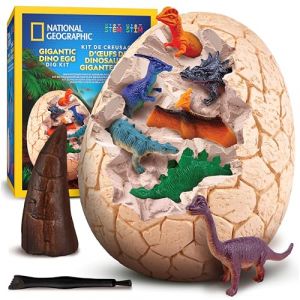 NATIONAL GEOGRAPHIC &OElig;uf G&eacute;ant de Dinosaure &agrave; Creuser &ndash; 12 Figurines et R&eacute;plique de Dent de T. Rex dans un Bloc de 15 cm, Kit Scientifique &Eacute;ducatif, Jouets pour Enfants, Cadeaux de P&acirc;ques (National Geographic Science Toys, neuf)
