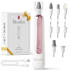 MelodySusie Kit de Manucure et Pédicure Professionnel, PC760G Ensemble de Ponceuse Électrique 8-en-1 avec 5 Vitesses, Rechargeable et Sans Fil, avec Lumière LED à 360°, Blanc&Rose (Squaremake, neuf)