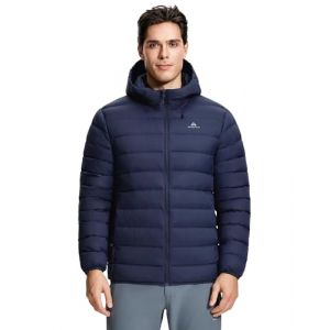 Pioneer Camp Doudoune d'hiver pour homme 90% duvet de canard 650 Fill l&eacute;ger chaud veste matelass&eacute;e imperm&eacute;able coupe-vent pliable doudoune avec capuche veste d'ext&eacute;rieur, bleu marine, L (Pioneer Camp Outdoor, neuf)
