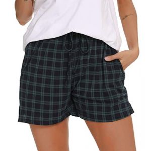 Lovasy Bas de Pyjama Femme Short de Pyjama d'été en Coton à Carreaux Léger Short de Nuit Grande Taille,Vert,S (Lovasy Direct, neuf)