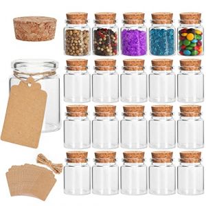 SHiZAK Lot de 20 mini flacons en verre de 30 ml avec bouchons en liège,Parfaits pour les loisirs créatifs, la décoration, les mariages, les vœux, les cadeaux de fête, les accessoires de rangement (ShiZAK, neuf)