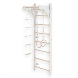 MAMOI&reg; &Eacute;chelle de Gymnastique pour Enfants (210 cm), &Eacute;chelle d'entra&icirc;nement Murale, &Eacute;chelle de Corde pour Enfants, Aire de Jeux en Bois pour la Maison, Roues de Gymnastique, 100% ECO (MAMOI, neuf)