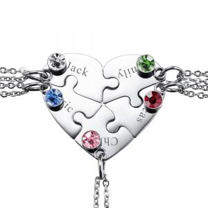 INBLUE Collier Personnalis&eacute; pour Homme/Femme, Collier de Couple/Amiti&eacute; pour 2/3/4/5 Pi&egrave;ces, Pendentifs de Pi&egrave;ce de Puzzle de Coeur Noir/Argent, Grav&eacute; Nom/Texte (INBLUE Jewellery, neuf)