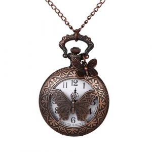 JewelryWe Montre &agrave; Gousset Femme Vintage: Montre de Poche Collier Pendentif en Bronze Antique avec D&eacute;cor Papillon et Mouvement Quartz Style R&eacute;tro &Eacute;l&eacute;gant pour Accessoire ou Cadeau (JewelryWe Bijoux, neuf)