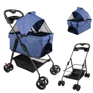 OHMG Poussette Chien 3 en 1,pour Chat Pliable,Detachable Panier de Rangement,Roues R&eacute;sistant &agrave; l'Usure &agrave; 360&deg;,Fen&ecirc;tre en Filet,Buggy Poussette pour Petits Chiens et Chats,Jusqu'&agrave; 20 kg (jusiZL, neuf)
