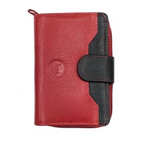 LOLUNA® Porte-Monnaie Cuir Fermeture hermétique - Portefeuille - Compagnon - spacieux, Fonctionnel pour Ranger 9 Cartes, Billet, Monnaie, identité, permis, Idée Cadeau pour Femme (Rouge Multicolore) (LOLUNA, neuf)