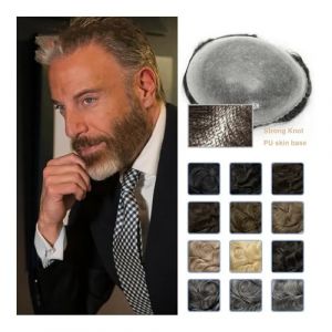 Perruque pour homme, PU 0.1-0.12 &eacute;paisseur cheveux humains hommes perruque toupet for hommes capillaire proth&egrave;se cheveux perruque m&acirc;le 130% densit&eacute; peau cheveux perruque,Perruque blonde(Sliver White, (zhuyanbo, neuf)