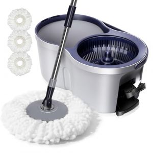 Masthome Serpillière Seau Essoreur, Balai à Frange et Seau à Pédale, Balai Serpillère Rotatif Envoyer 3 Tampons,Serpillère en Microfibre pour Nettoyage sols, Gris (masthome, neuf)