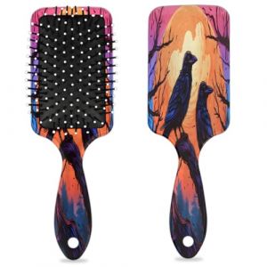 Brosse à cheveux Halloween en forme de corbeau et de lune d'arbre avec coussin d'air humide et sec - Brosse à cheveux démêlante en plastique pour enfants et adultes - Cadeau de rentrée scolaire pour (Lucky Betty, neuf)
