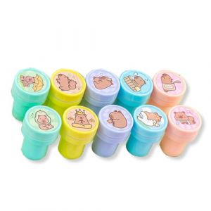 ZORVYN Lot de 10 tampons auto-encreurs pour enfants, tampons en plastique amusants avec motifs d'animaux Capybara, idéal pour jouer, s'amuser, loisirs créatifs et plus (SESINEND, neuf)