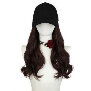 Perruque for femme bonnet tricoté, chapeau tricoté chaud d'hiver, perruque for femme, casquette de baseball, perruque en langue de canard, perruque bouclée en laine, casquette de baseball ondulée, che (SSZZQQZQ, neuf)