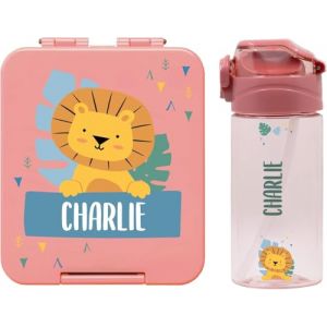 BIENMARQUER - Coffret avec gourde personnalisable pour enfants et boîte à goûter personnalisée en plastique pour enfants - Gourde avec paille, capacité 450 ml - 100% sans BPA (Vieux rose) (bienmarquer, neuf)