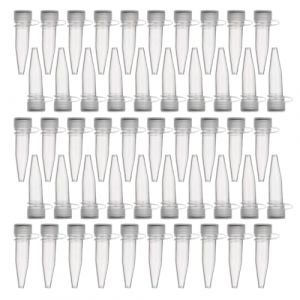 KEQAR 50 pièces Tubes en Plastique avec Bouchon à Vis, Tube à Centrifuger, Micro Centrifugeuse Tubes, Microtubes à Centrifuger, Tube à Essai et Flacons Coniques pour Laboratoire (1,5 ML) (Clair) (APENGPENG, neuf)