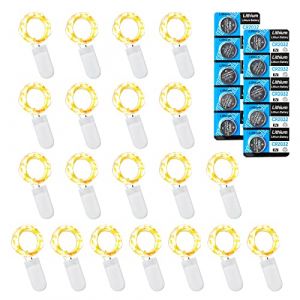 LEECOCO Lot de 20 Guirlandes Lumineuses à Piles?1m 10LEDs Blanc Chaud Haute luminosité Mini LED,étanche bouteille pour Interieur Exterieur, Vacances, Mariage, Fête, (20 Pack 1m 10 LEDs) (LEECOCO STORE, neuf)