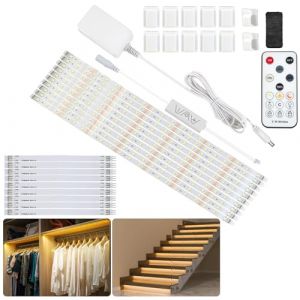 Hoobabuy Ruban LED Blanc Chaud 5m, Bande Lumineuse Sous Armoire de Cuisine Kit d'Éclairage LED avec Télécommande RF pour Vitrine, Cuisine, Bureau, Étagère, Placard, 2700K (Hoobabuy FR, neuf)