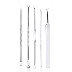 Rnitle 5 Pi&egrave;ces Blackhead Remover Outil,Pimple Extractor Acne aiguille Blackhead Remover Set,d&rsquo;extracteur de point-noir,Acier Inoxydable Point D'acn&eacute; Com&eacute;don Extracteur Pince &Agrave; &Eacute;piler Kit(Argent) (Ali ltd store, neuf)