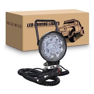RIGIDON 4 pouces 10cm 27W phare de travail led aimanté, rond feux de travail, 12V 24V lampe de travail led avec base magnétique pour offroad Voiture camions SUV 4x4 tracteur, 6000K Led floodlights (JIANDAO, neuf)