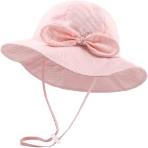 DRESHOW Chapeau de Soleil Bébé Unisexe en Pliable Protection Anti-UV Solaire Plage Chapeaux de Soleil Enfant Bonnet d'été avec Nœud Bébé Fille UPF 50+ (Dreshow, neuf)