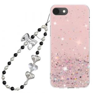 Rnrieyta Miagon Glitter Paillette Coque pour iPhone 6S Plus/6 Plus,Transparent Cover Brillant &Eacute;toile Silicone Flexible &Eacute;tui Housse avec Perle Coeur Papillon Cha&icirc;ne Bracelet Strap (Miagon, neuf)