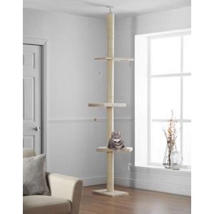 Arbre à Chat Haut 215cm - 280cm, du Sol au Plafond | Tour Griffoir, Poteau avec étagères en Bois (PIPPA & MAX, neuf)