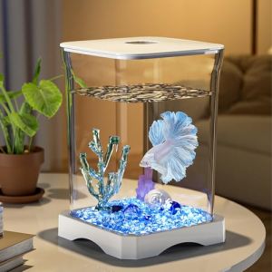 Niwugady Aquarium avec ouverture d'alimentation sup&eacute;rieure et &eacute;clairage de fond int&eacute;gr&eacute;, aquarium de table rectangulaire mini, kit de d&eacute;marrage, d&eacute;coration de table pour poissons combattants, 11,8 x (Antiyou, neuf)