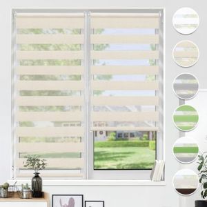 HOMEDEMO Store Enrouleur Jour Nuit sans Perçage, Double Tissu avec Clips, Rideau Occultant pour Fenêtre & Porte, 80 x 200 cm (Largeur du Tissu 76 cm), Lin (Diagor, neuf)