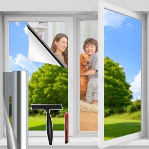 Niviy Film Fenetre Anti Regard Film Solaire Fenetre &Eacute;lectrostatique Miroir sans Tain Occultant Fen&ecirc;tre Anti-Chaleur UV pour Maison Bureau Chambre 44.5x200cm Argent (Kaidishi-EU, neuf)