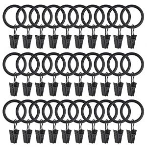 WMYCONGCONG Lot de 40 Anneaux pour Rideaux avec Pinces Noirs Clips décoratifs pour Rideaux avec Anneaux Crochets 1 Pouce pour la Salle de Bain, Le Salon et la Chambre d'amis (WMYCONGCONG, neuf)