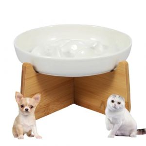 Gamelle Anti Glouton Chat Ceramique Bol pour Chat Sur&eacute;lev&eacute;e avec Base Antid&eacute;rapante Labyrinthe Interactif Gamelle Anti Glouton Petit Chien Plat Assiette R&eacute;gime pour Alimentation Lente (Blanc) (xiangbaoshang, neuf)