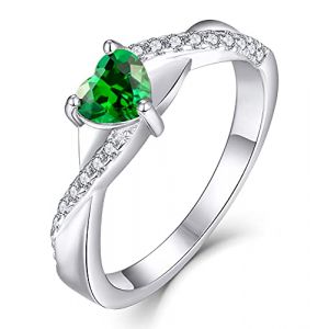 YL Bague de fian&ccedil;ailles mai Pierre de naissance verte zircone cubique Traverser Infini Solitaire coeur bague de mariage pour les femmes mari&eacute;e (Taille 56) (YL Fine Jewelry, neuf)