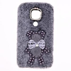 YKTO &Eacute;tui Peluche Fourrure Lapin Coque pour Samsung Galaxy J7 (2017) Coque Souple Dessin Anim&eacute; Fille Noeud Perle Lapin Velours Coque Souple Peluche Fausse Fourrure Coque,Lapin Gris Perle (YKTO, neuf)