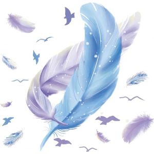 CULASIGN Sticker mural plume - Motif oiseau - Pour chambre d'enfant - Bleu - Pour chambre de bébé, chambre de fille, salon, chambre à coucher, fenêtre, armoire, cuisine, salle de bain (adWQ4/2S4, neuf)