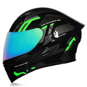 Woljay Casque intégral du visage moto casque modulaire Casque moto intégrée double visière pour adultes hommes femmes cyclomoteur DOT ECER22-05 (Count Black Green - Multicolor Visor,XL) (Woljay Trading, neuf)