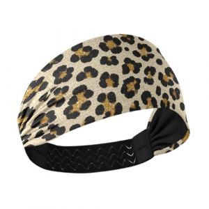 Bandeau extensible large pour femme avec imprimé léopard à paillettes beige antidérapant pour le tennis, le sport, la gym, la randonnée (ChangZeFT, neuf)