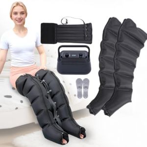 Pressothérapie jambes et abdomen, bottes de pressothérapie jambes, 6 chambres Machine de massage Drainage Lymphatique Circulation, 0-30 min, 0-240 Mhg réglables (noir, 2 jambes + abdomen) (hhh-jhh, neuf)