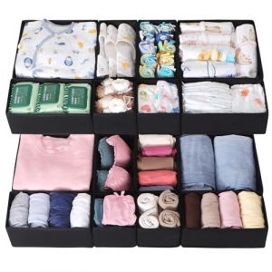 ORLISA - Organisateurs de Tiroir, Lot de 16 Bo&icirc;tes de Rangement en Non-Tiss&eacute; Souples et Pliables, pour V&ecirc;tements de B&eacute;b&eacute;, Sous-V&ecirc;tements et Chaussettes, Compatible Commode Hemnes, Noir &Eacute;b&egrave;ne (yiwuhuanqi, neuf)