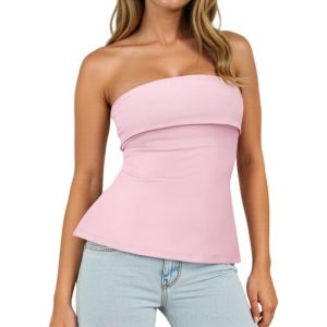 Sukiglam Haut Femme Dos Nu Tube Top &Eacute;t&eacute; Sexy Bretelles Debardeur sans Manches Tunique Bustier Slim Fit Y2K Crop Tops &Eacute;lastique Double Layer Bust T Shirt Going Out Chemise avec Fente Lat&eacute;rale (Sukiglam Store, neuf)
