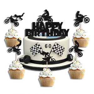 palasasa 26 Pi&egrave;ces Moto Cake Topper G&acirc;teau Topper de Moto Cake Topper de Sport D&eacute;coration de G&acirc;teau de Moto de Paillettes Noir pour D&eacute;coration G&acirc;teau d'anniversaire pour Homme Gar&ccedil;on (palasasa, neuf)